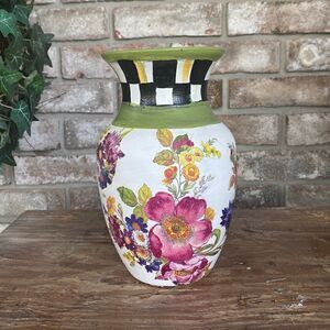 Hand painted and Decoupaged Vase 9” tall